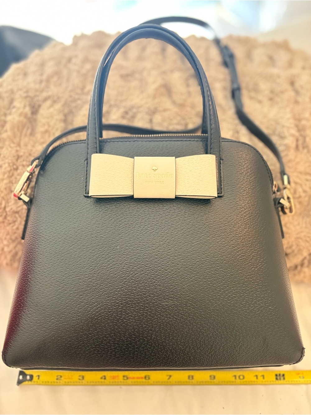 Kate Spade Black structured Pebbled Leather Bow Top Handle Tote Bag - Picture 2 of 5
